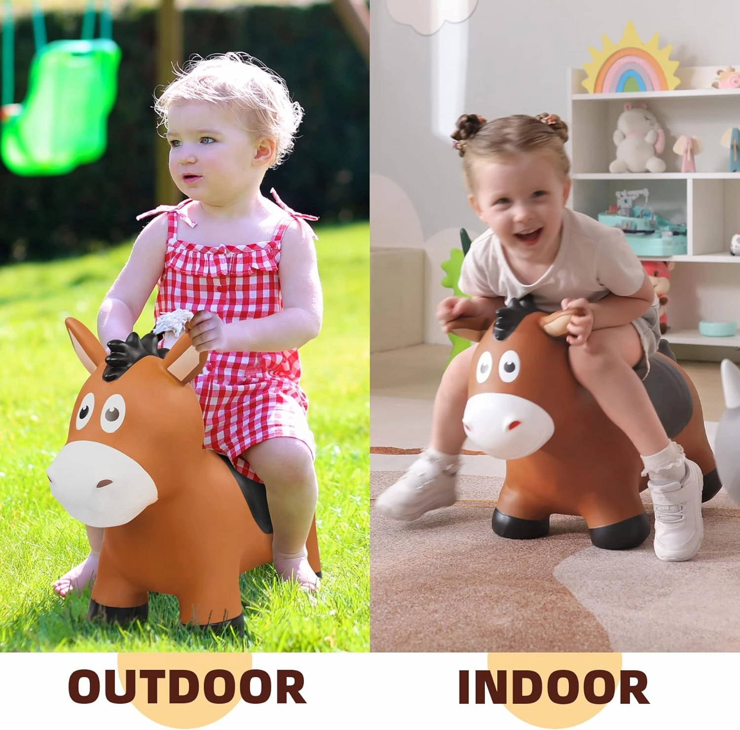 Bouncy Horse Hopping Toys, Inflatable Animal Horse Toys for Toddlers 1-3, Outdoor Indoor Bounce and Ride On Bouncer for Boys Girls, Birthday Gifts for 18 Months 2 3 4 5 6 Year Old with Pump