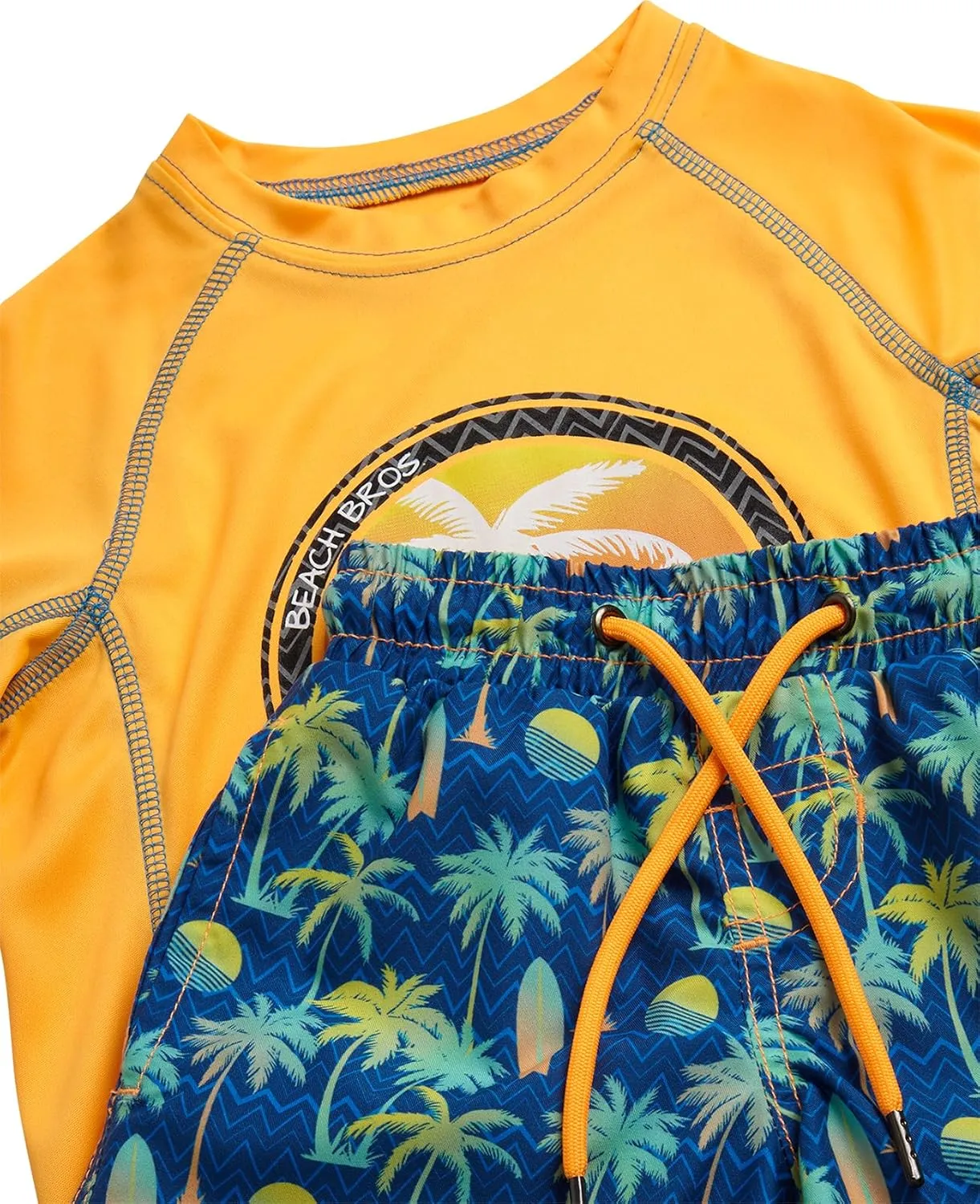 Boys Rash Guard Swimsuit Set - UPF 30  Kids Short Sleeve Bathing Suit Swimwear Sets (Sizes: 5-14)