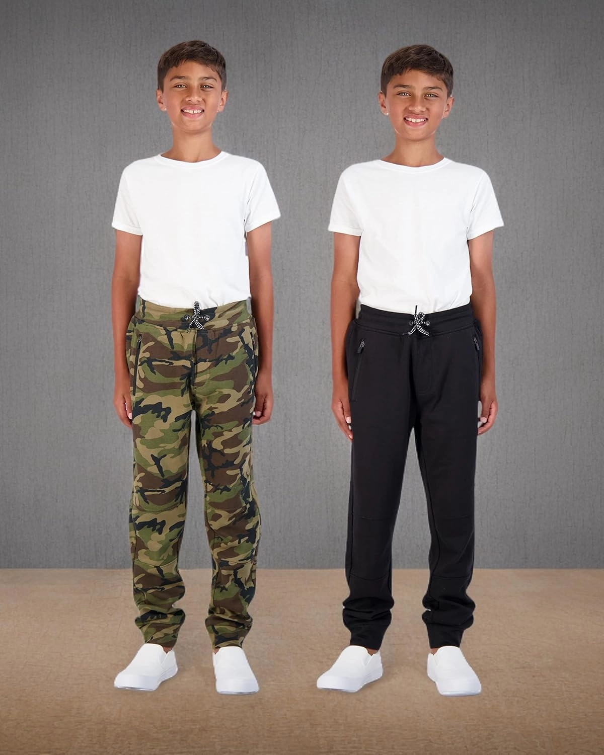 Boys 2-Pack Fleece Jogger Sweatpants with Zipper Pockets Pull on Pants for Kids