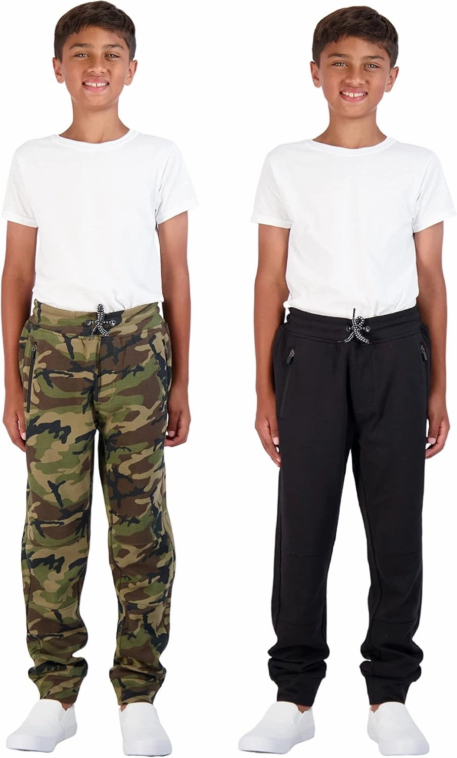 Boys 2-Pack Fleece Jogger Sweatpants with Zipper Pockets Pull on Pants for Kids