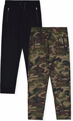 Boys 2-Pack Fleece Jogger Sweatpants with Zipper Pockets Pull on Pants for Kids