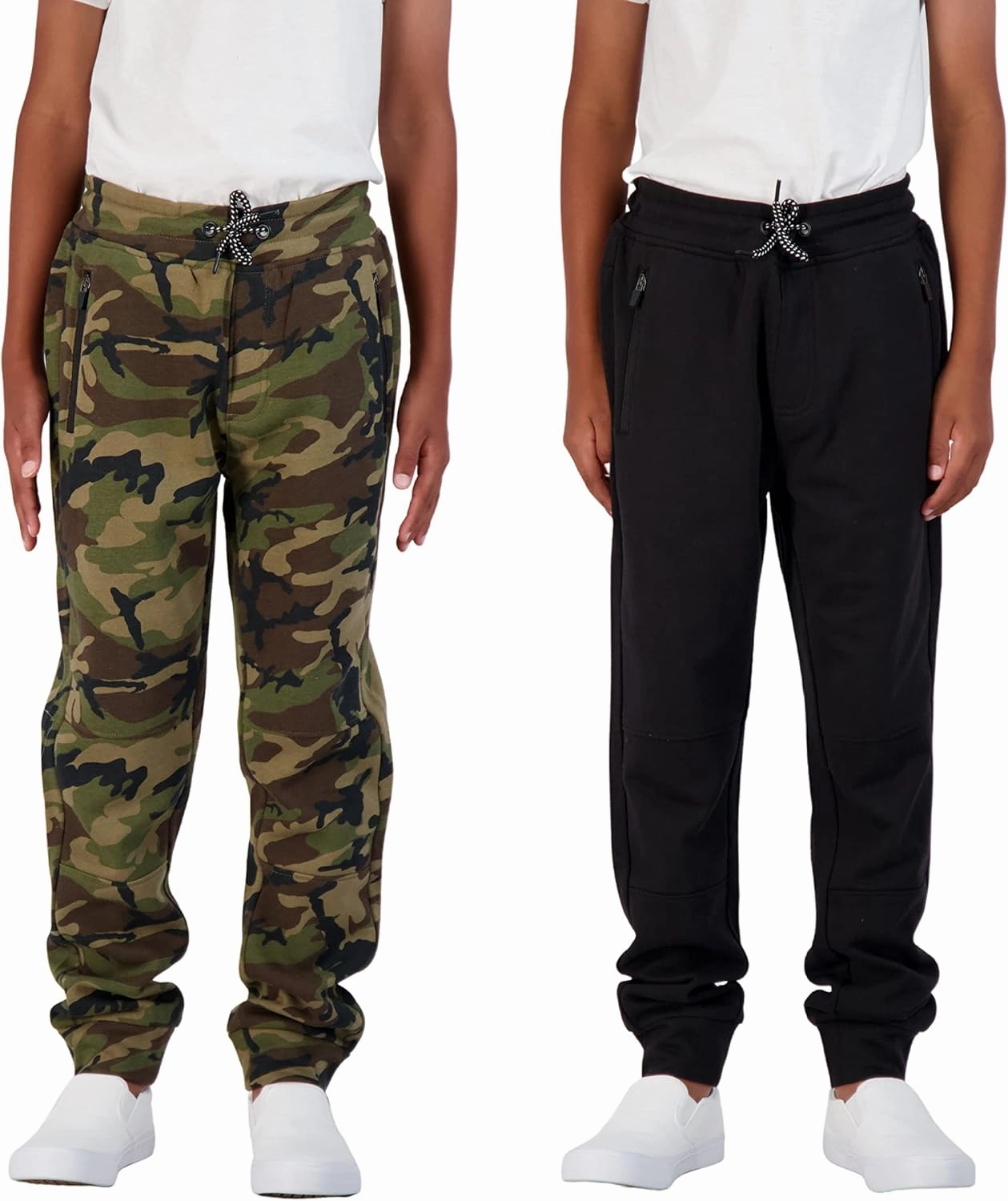 Boys 2-Pack Fleece Jogger Sweatpants with Zipper Pockets Pull on Pants for Kids