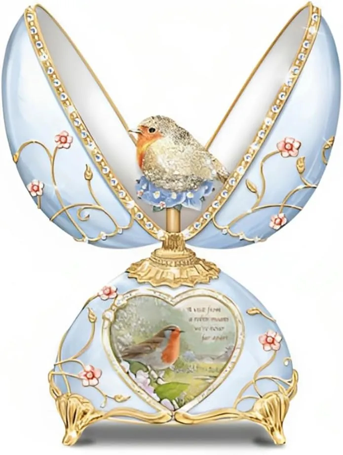 Bradford Exchange Messenger from Heaven Egg A Touch of Love & Hope Handcrafted Heirloom Porcelain with 22-Carat Gold Accents & Over 100 Hand Set Faux Crystals Musical Egg by Adrian Rigby 6.5-inches