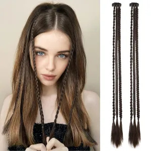 Braid Hair Extensions,6 PCS Clip in Hair Extensions Baby Braids, 22" Long Natural Soft Synthetic Hairpieces for Women -Dark Chocolate Brown