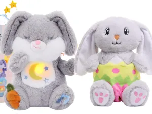 Breathing Bunny Stuffed Animal with Removable Easter Egg Basket, Soothe Snuggle Plush Toy, Realistic Breathing & Music, Soft Cuddle Pillow, for Kids & Adults