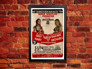 Bret Hart Vs. Shawn Michaels Wrestlemania 12 60 Minute Iron Man Match Vintage Poster. Hitman Vs Heart Break Kid