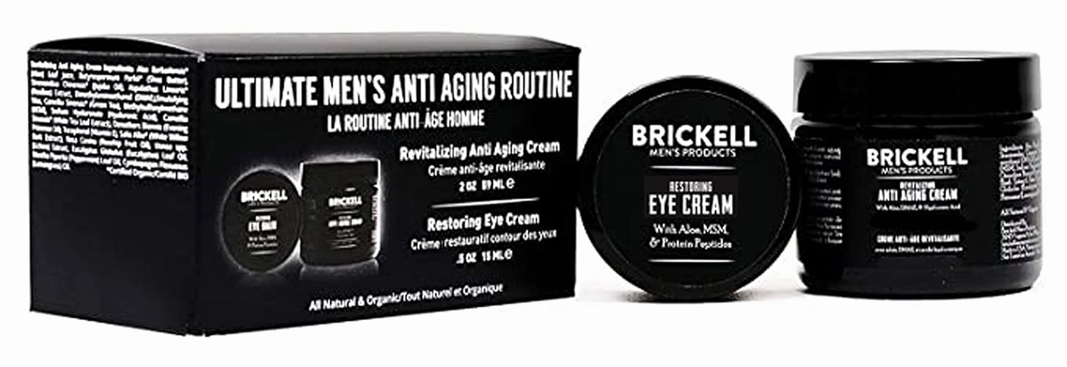 Brickell Men's Ultimate Anti-Aging Routine, Anti-Wrinkle, Night Face Cream and Eye Cream to Reduce Puffiness, Wrinkles, Dark Circles, Under Eye Bags, Natural and Organic, Unscented