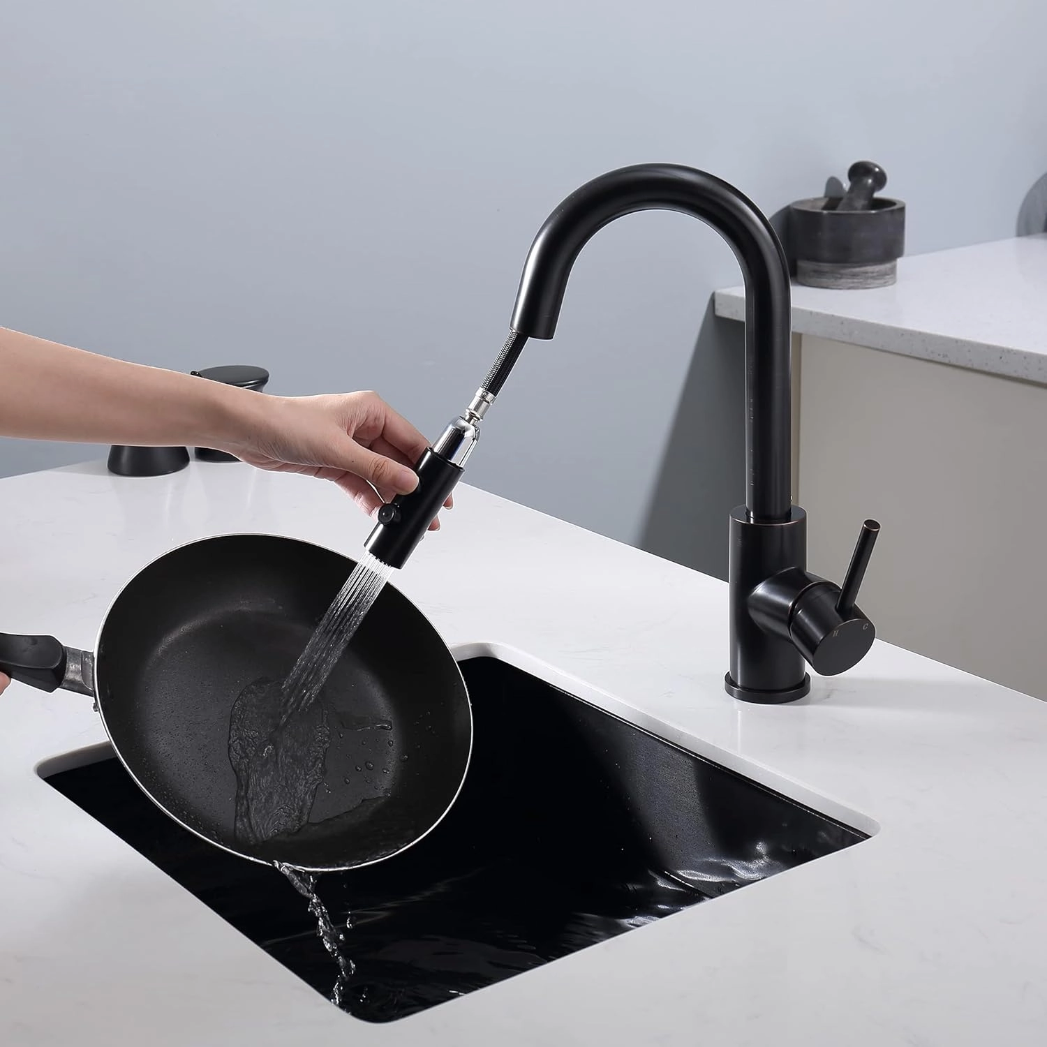 Bronze Bar Faucet with Pull Out Sprayer Single Hole, JXMMP Single Handle Stainless Steel Oil Rubbed Bronze Bar Sink Faucets with Sprayer, Modern Small Kitchen Sink Faucet with cUPC Supply Hose