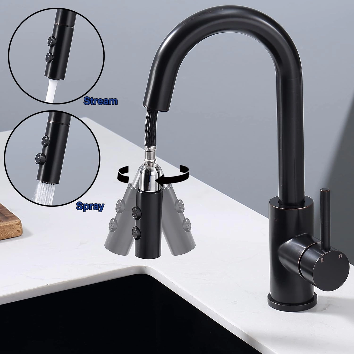 Bronze Bar Faucet with Pull Out Sprayer Single Hole, JXMMP Single Handle Stainless Steel Oil Rubbed Bronze Bar Sink Faucets with Sprayer, Modern Small Kitchen Sink Faucet with cUPC Supply Hose