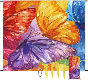 Butterfly Wing Lightweight Beach Blanket Waterproof Sandproof 59"X68" Sand Free Beach Mat with 4 Stakes Compact Outdoor Blanket for Beach Quick Drying Picnic Mat for Travel Camping