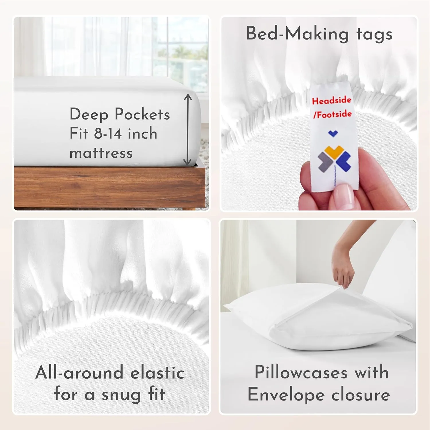 California Design Den King Size Sheets Set - Natural 100% Cotton Sheets King Size with Deep Pockets, Soft Sateen Weave, Breathable, Cooling and Durable Bedding Set (White)