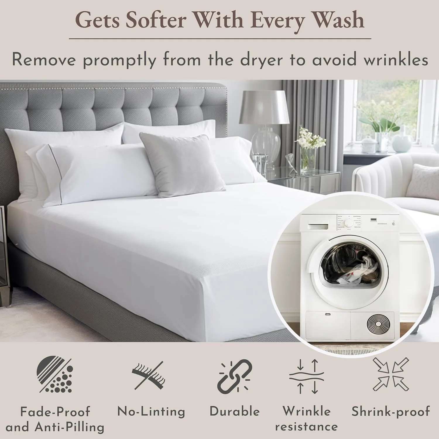California Design Den King Size Sheets Set - Natural 100% Cotton Sheets King Size with Deep Pockets, Soft Sateen Weave, Breathable, Cooling and Durable Bedding Set (White)