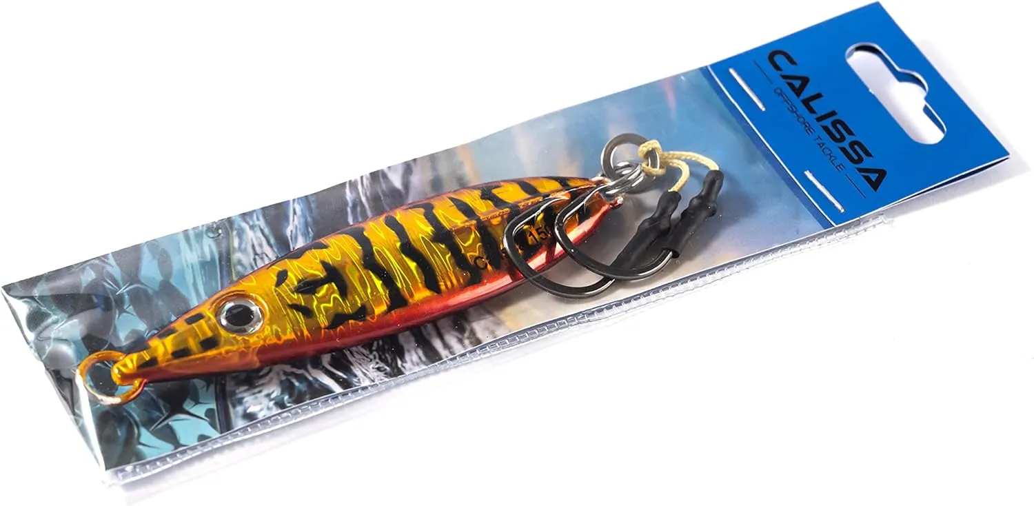 Calissa Offshore Tackle Fast Fall Jig 80g 150g 250g 300LBS Assist Hooks 3/0 Butterfly - Vertical Speed Lure Slow Pitch Flat - Glow Color Painted on Both Sides