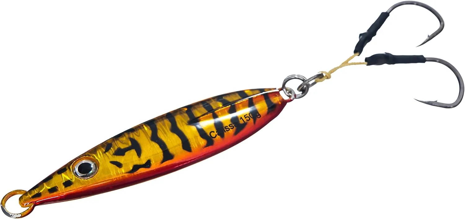 Calissa Offshore Tackle Fast Fall Jig 80g 150g 250g 300LBS Assist Hooks 3/0 Butterfly - Vertical Speed Lure Slow Pitch Flat - Glow Color Painted on Both Sides