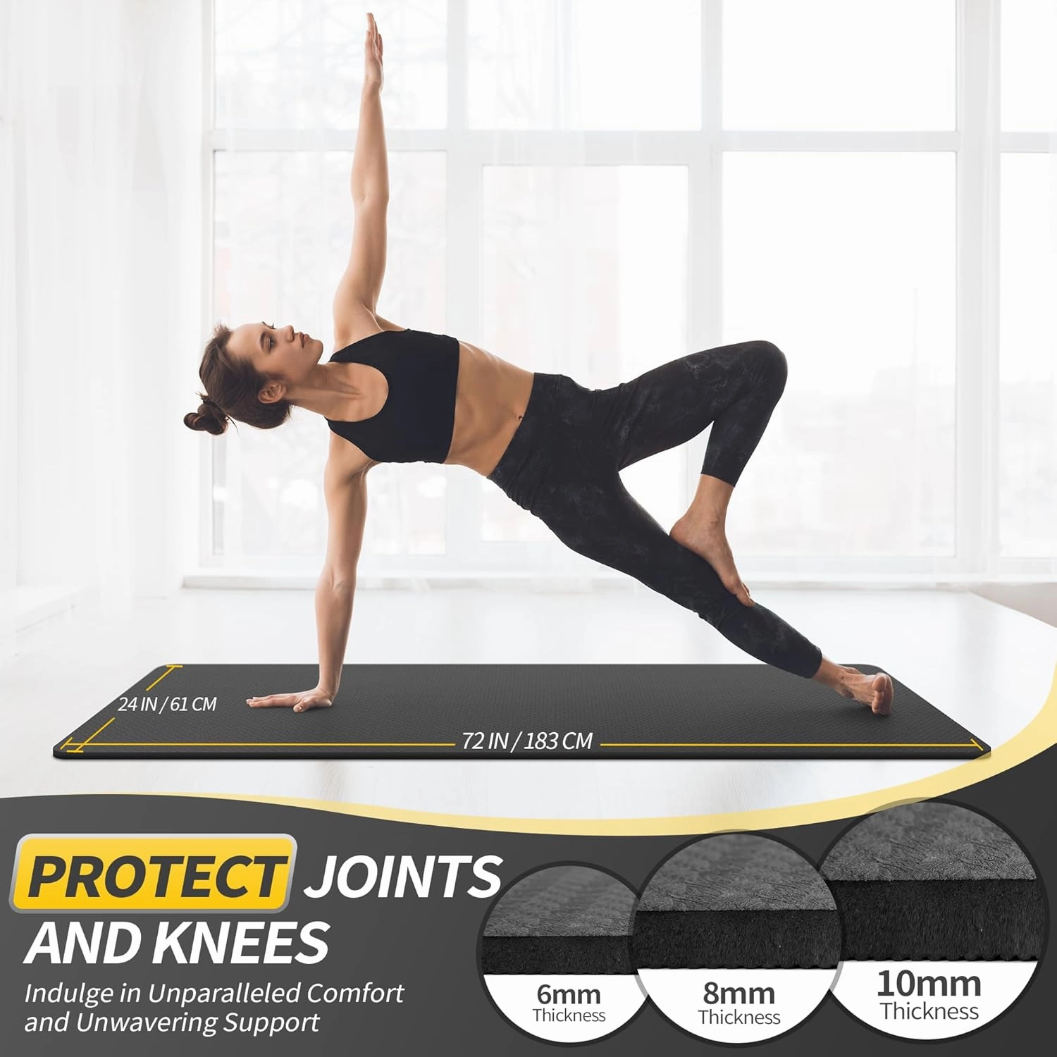 CAMBIVO Yoga Mat for Women Men Kids, 1/3 & 1/4 & 2/5 Inch Extra Thick Yoga Mat Non Slip, 72" x 24" TPE Yoga Mats, Workout Mat with Carrying Strap for Yoga, Pilates and Floor Exercises