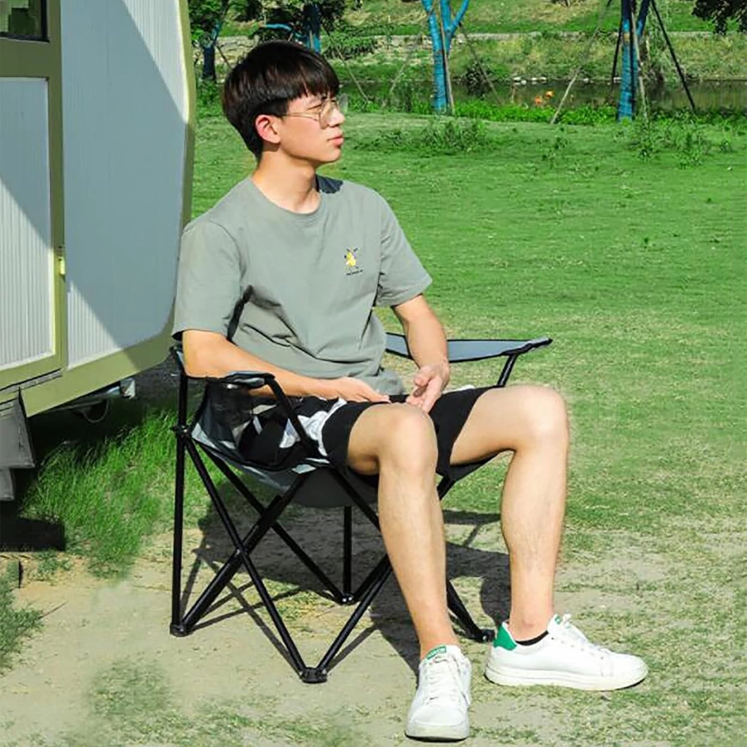Camping Chair Outdoor Fishing Chair Folding Camping Chairs with Steel, Portable Camp and Sports Chair Heavy Duty for Adults Folding Chairs for Outside Portable