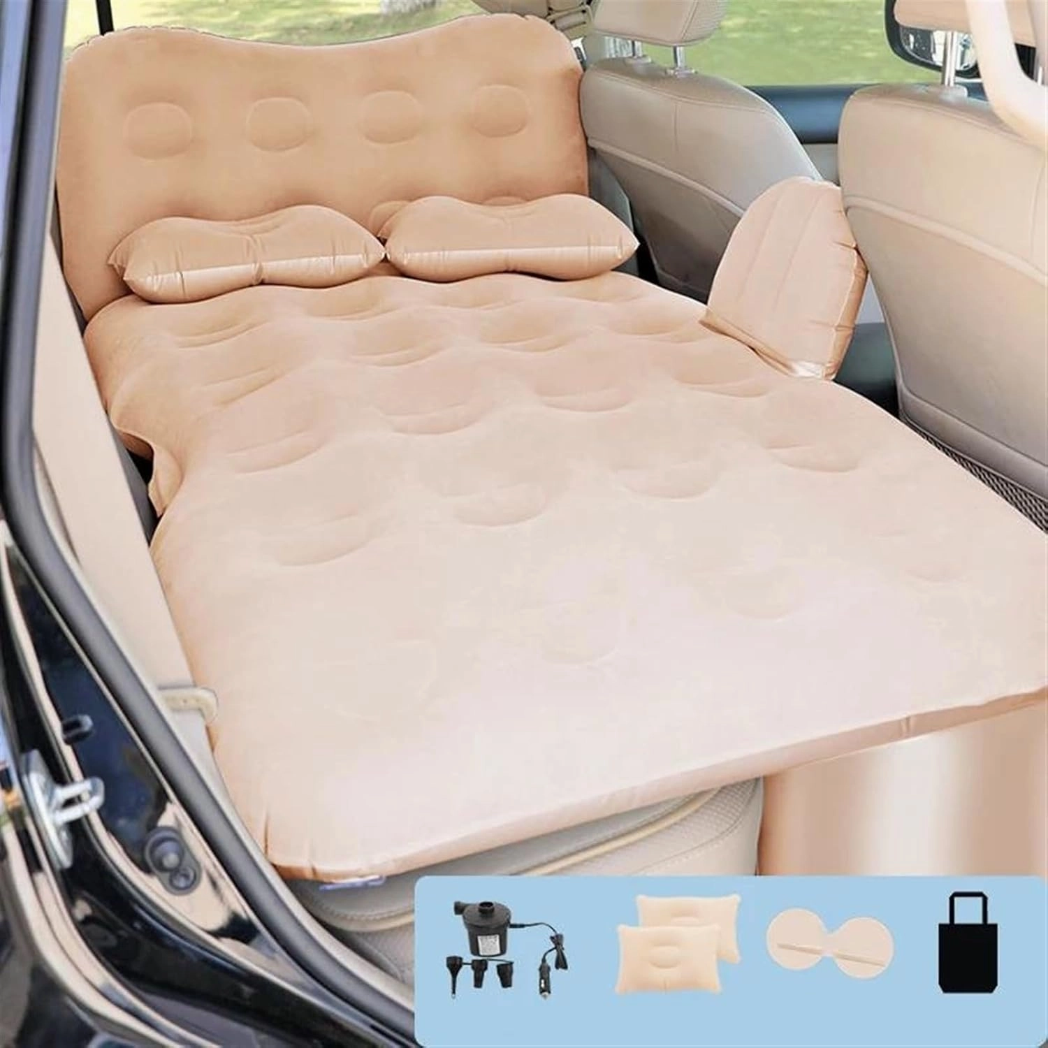 Camping Inflatable Mattress, Car Inflatable Mattress, Car Back Seat Sleeping Mat, SUV Universal Mattress, Portable Travel Air Mattress (Beige)