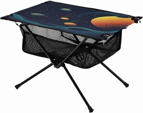 Camping Table Lightweight Portable Folding Table with Mesh Storage Net Black Planet Star Moon Ideal for Camping Hiking Beach Picnic Travel Backyard