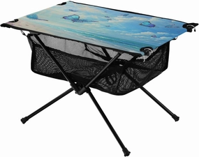 Camping Table Lightweight Portable Folding Table with Mesh Storage Net Butterfly Flower Sea Ideal for Camping Hiking Beach Picnic Travel Backyard
