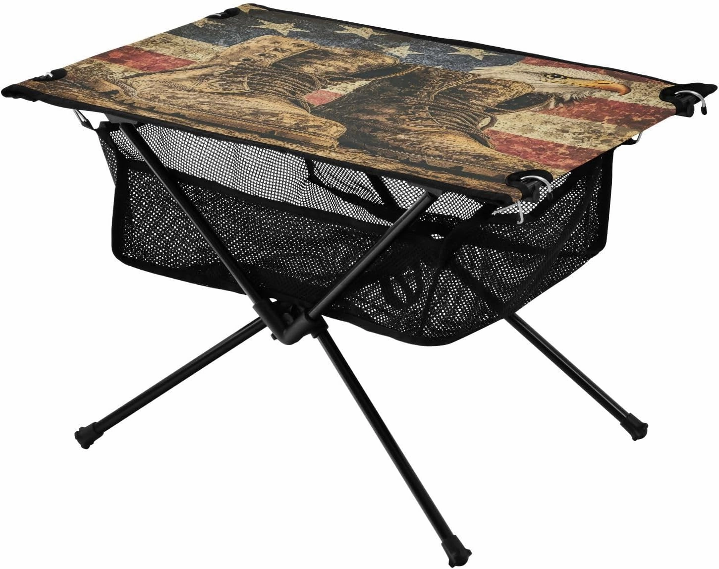 Camping Table Lightweight Portable Folding Table with Mesh Storage Net Eagle Vulture Boots USA Ideal for Camping Hiking Beach Picnic Travel Backyard