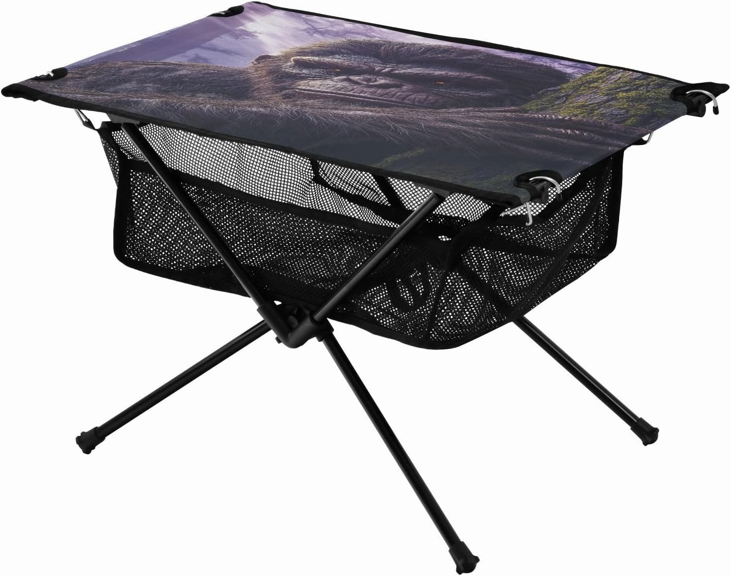 Camping Table Lightweight Portable Folding Table with Mesh Storage Net Orangutan Bigfoot Woods Ideal for Camping Hiking Beach Picnic Travel Backyard
