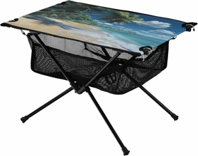 Camping Table Lightweight Portable Folding Table with Mesh Storage Net Palm Tree Sea Ideal for Camping Hiking Beach Picnic Travel Backyard