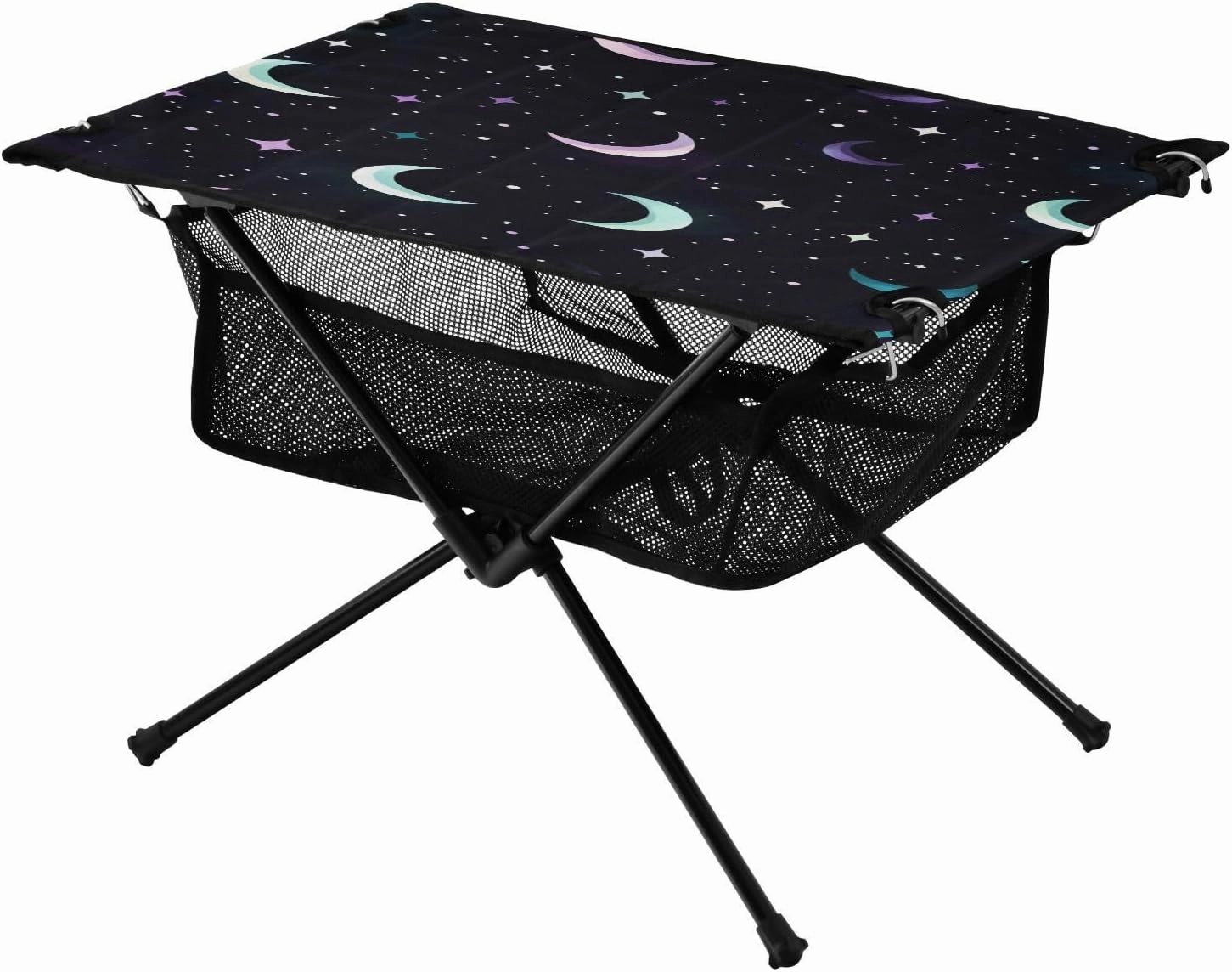 Camping Table Lightweight Portable Folding Table with Mesh Storage Net Purple Green Star Moon Ideal for Camping Hiking Beach Picnic Travel Backyard