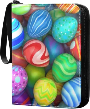 Card Binder Birght and Colorful Easter Eggs Trading Card Album with 50 Removable Sleeves Fits 400 Cards
