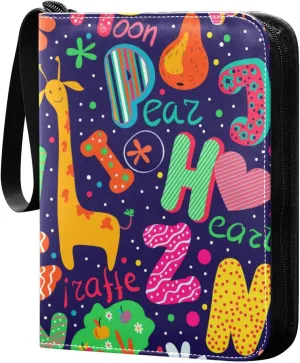 Card Binder Colorful Cartoon Animals Trading Card Album with 50 Removable Sleeves Fits 400 Cards