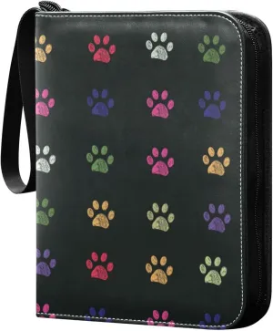 Card Binder Colorful Doodle Paw Prints Trading Card Album with 50 Removable Sleeves Fits 400 Cards