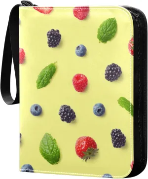 Card Binder Colorful Fruits Berries on Yellow Trading Card Album with 50 Removable Sleeves Fits 400 Cards