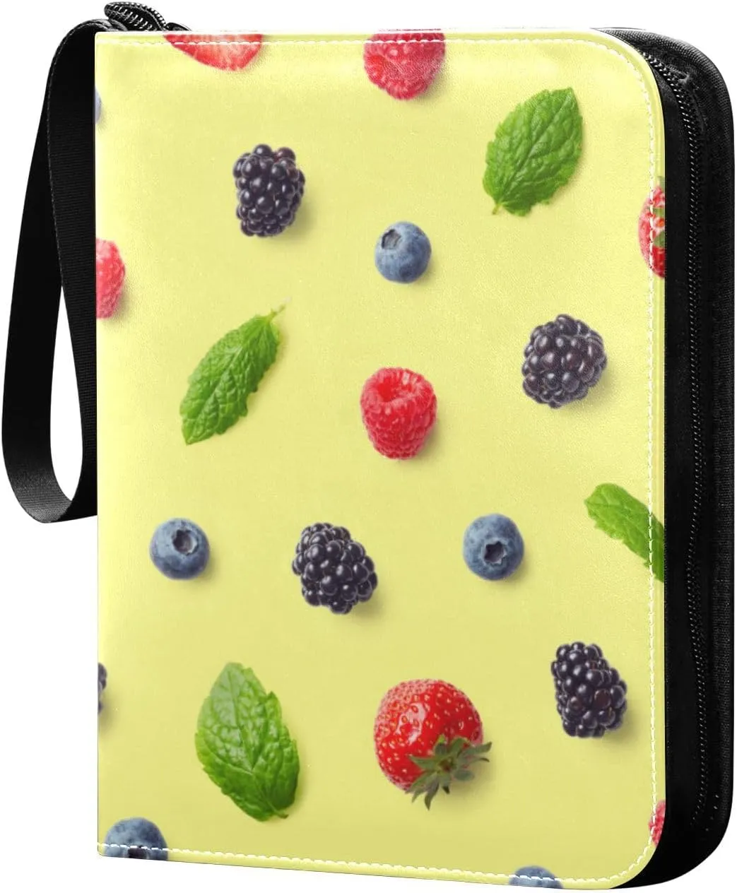 Card Binder Colorful Fruits Berries on Yellow Trading Card Album with 50 Removable Sleeves Fits 400 Cards