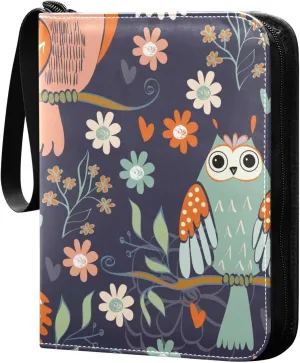 Card Binder Colorful Owls Forest Animal Trading Card Album with 50 Removable Sleeves Fits 400 Cards