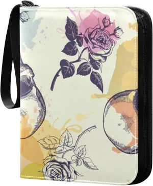 Card Binder Drawn Colorful Retro Skulls Rose Flowers Trading Card Album with 50 Removable Sleeves Fits 400 Cards