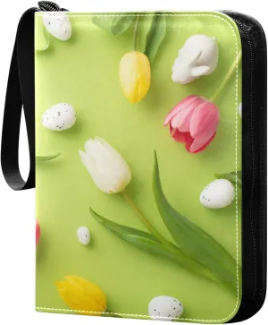 Card Binder Easter Colorful Tulips Eggs Trading Card Album with 50 Removable Sleeves Fits 400 Cards