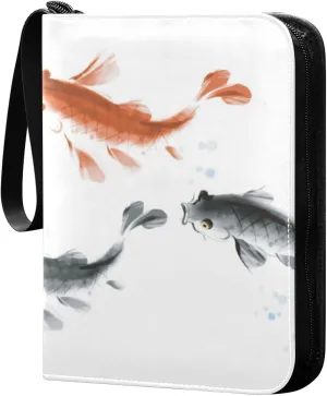 Card Binder Ink Painting Fishes Trading Card Album with 50 Removable Sleeves Fits 400 Cards