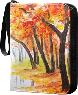 Card Binder Oil Painting Autumn Forest Leaves Trading Card Album with 50 Removable Sleeves Fits 400 Cards