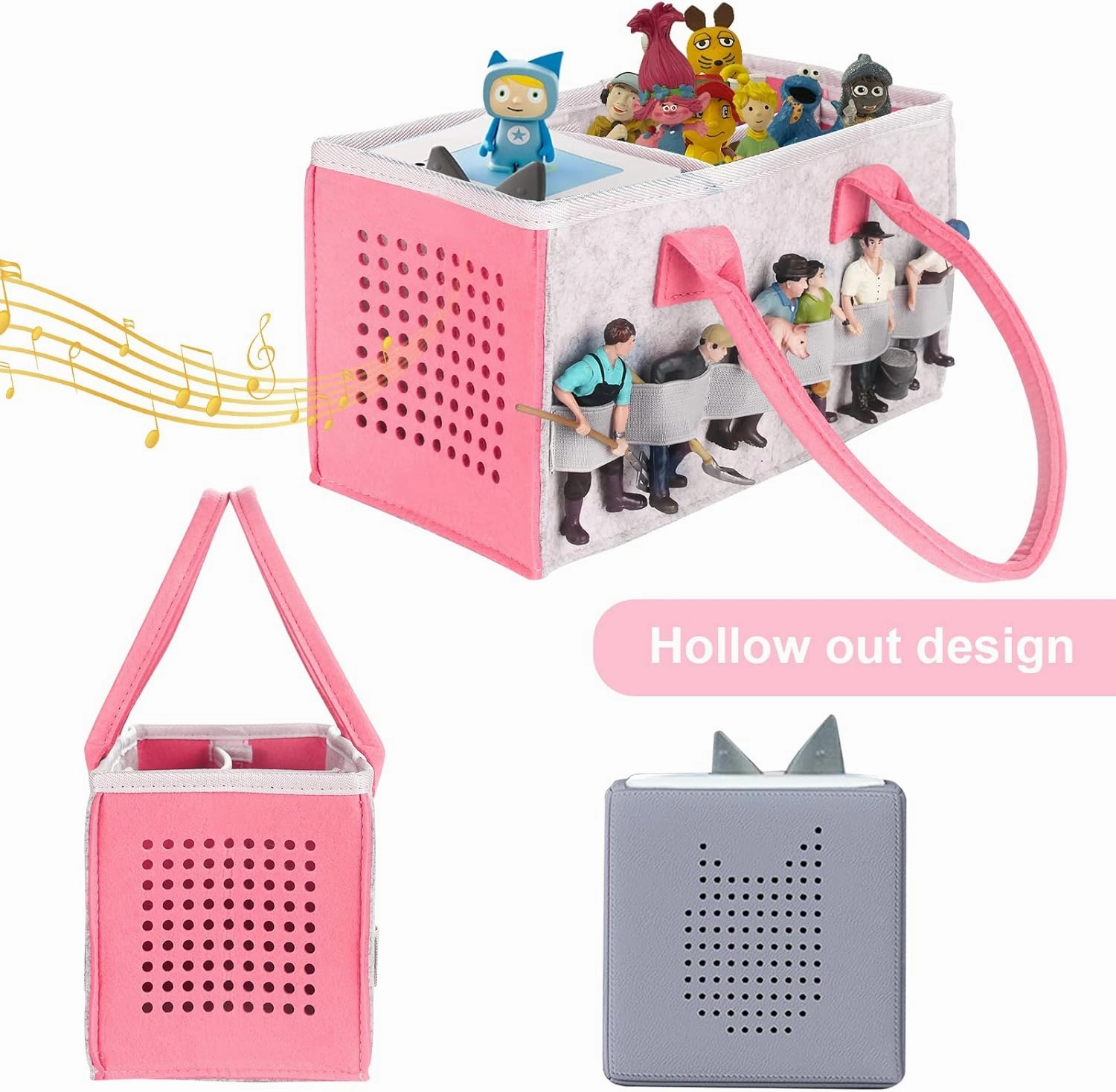 Carrying Bag Case for Toniebox Starter Set and Tonies Figurines, Home Outdoor Hand Storage Travel Felt Bag for Toniebox Accessories Protective Cover Organiser (Gray Pink)