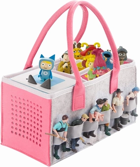 Carrying Bag Case for Toniebox Starter Set and Tonies Figurines, Home Outdoor Hand Storage Travel Felt Bag for Toniebox Accessories Protective Cover Organiser (Gray Pink)