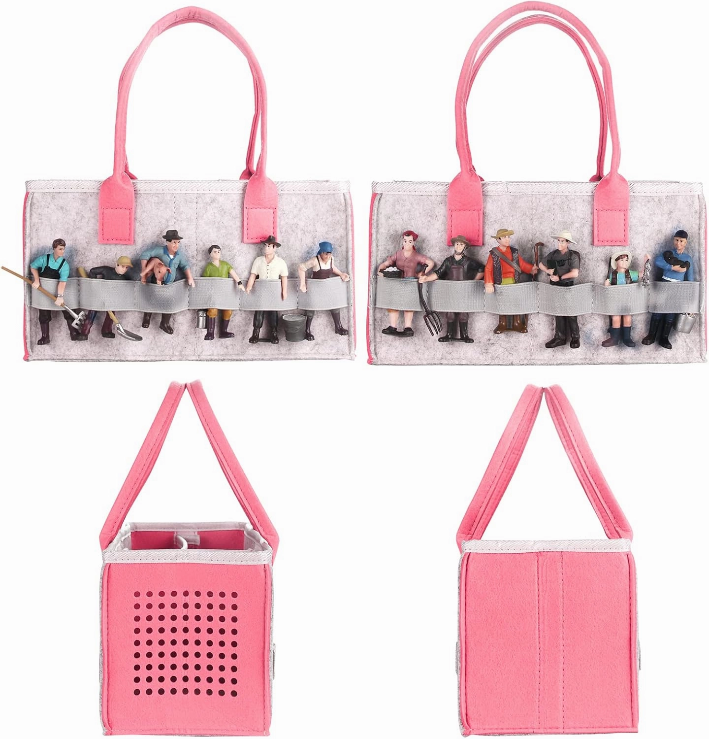 Carrying Bag Case for Toniebox Starter Set and Tonies Figurines, Home Outdoor Hand Storage Travel Felt Bag for Toniebox Accessories Protective Cover Organiser (Gray Pink)