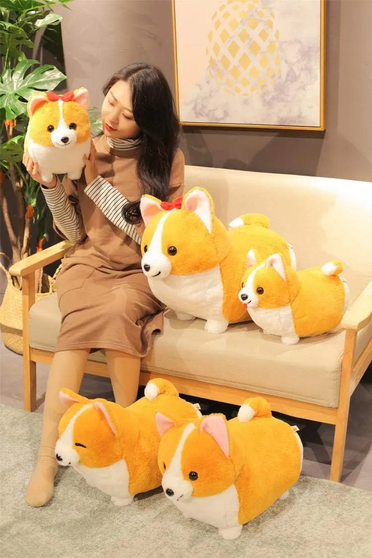 Cartoon Bowknot Corgi Dog Soft Plush Throw Pillow Animal Pillow Plush Toy