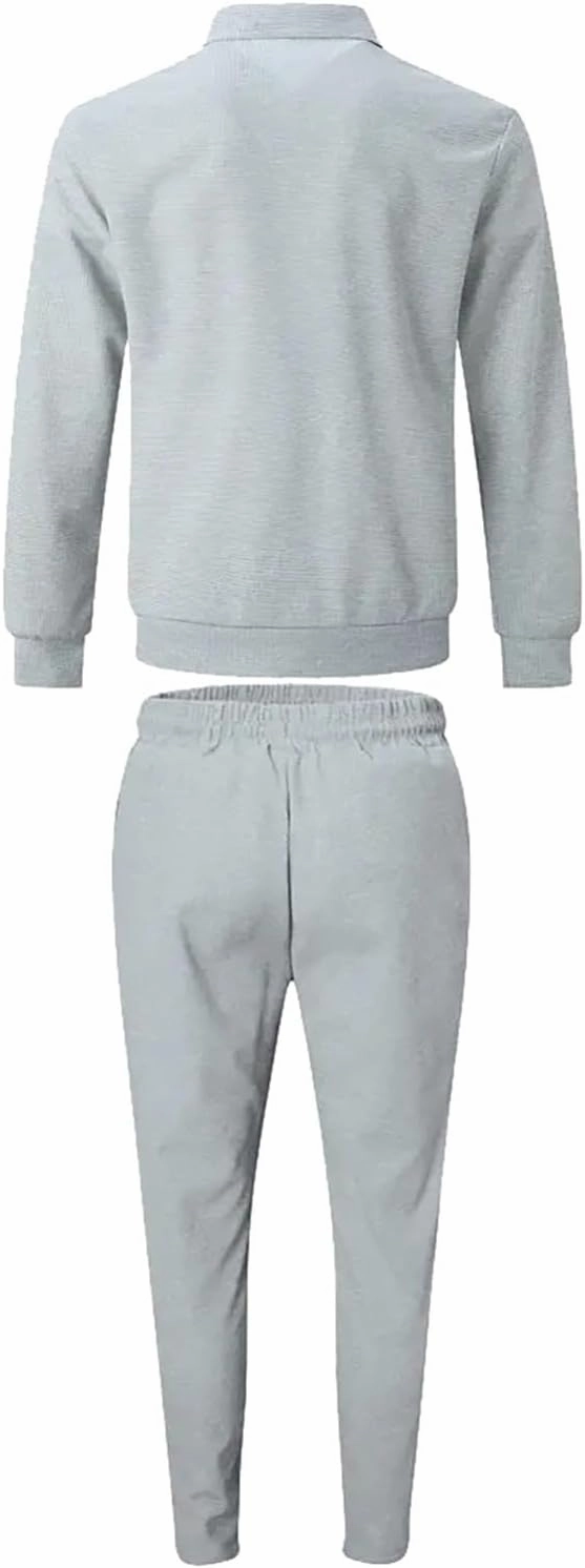 Casual Set for Mens Waffle Chest Graphic Lapel Zipper Long Sleeve Jackets Drawstring Pants 2025 Summer Outing Clothes