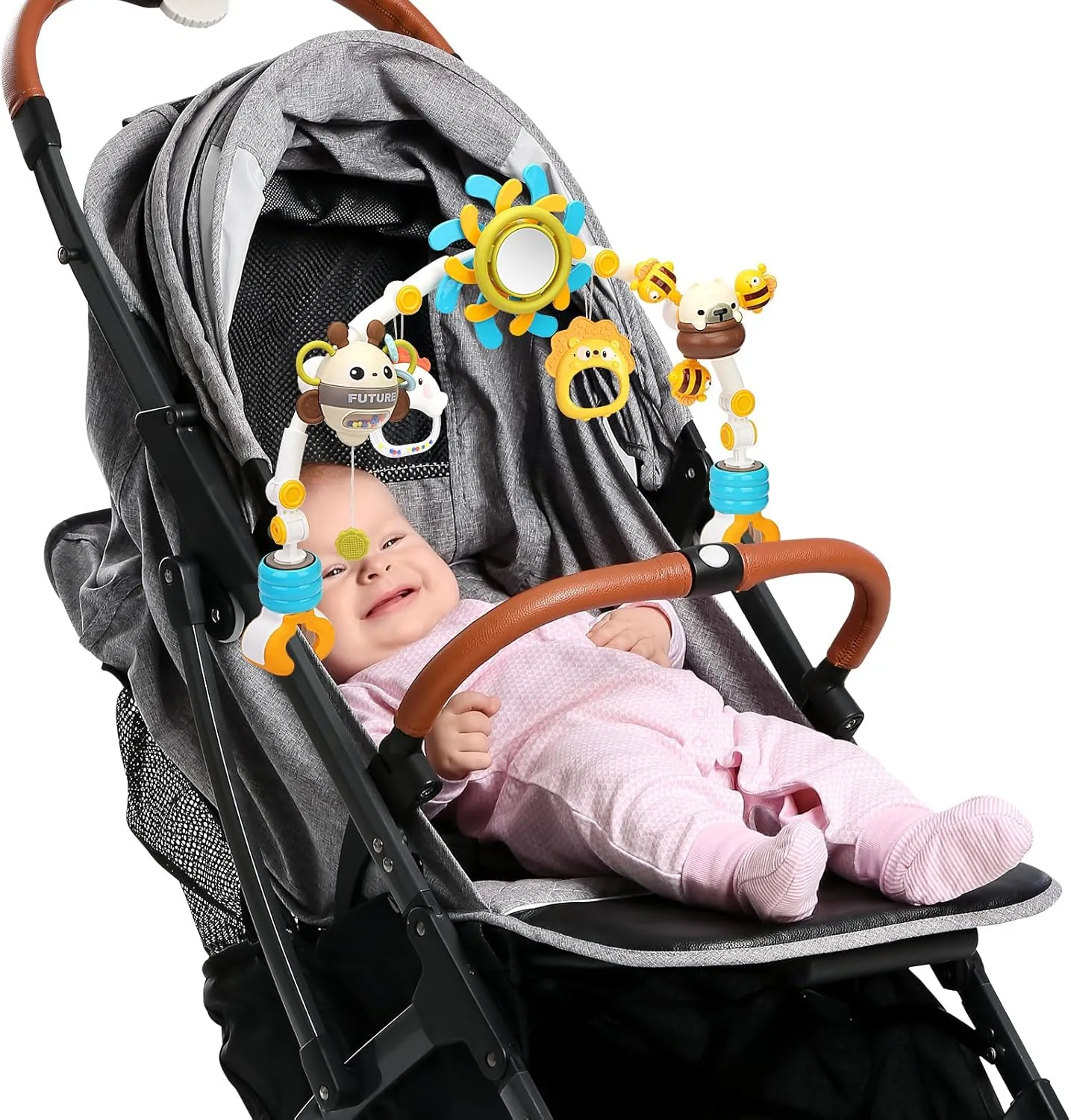 Caterbee Baby Bouncer Bar Toy, Pram Toy with Activity Travel Arch Bassinet Toys for Toddlers (Blue)