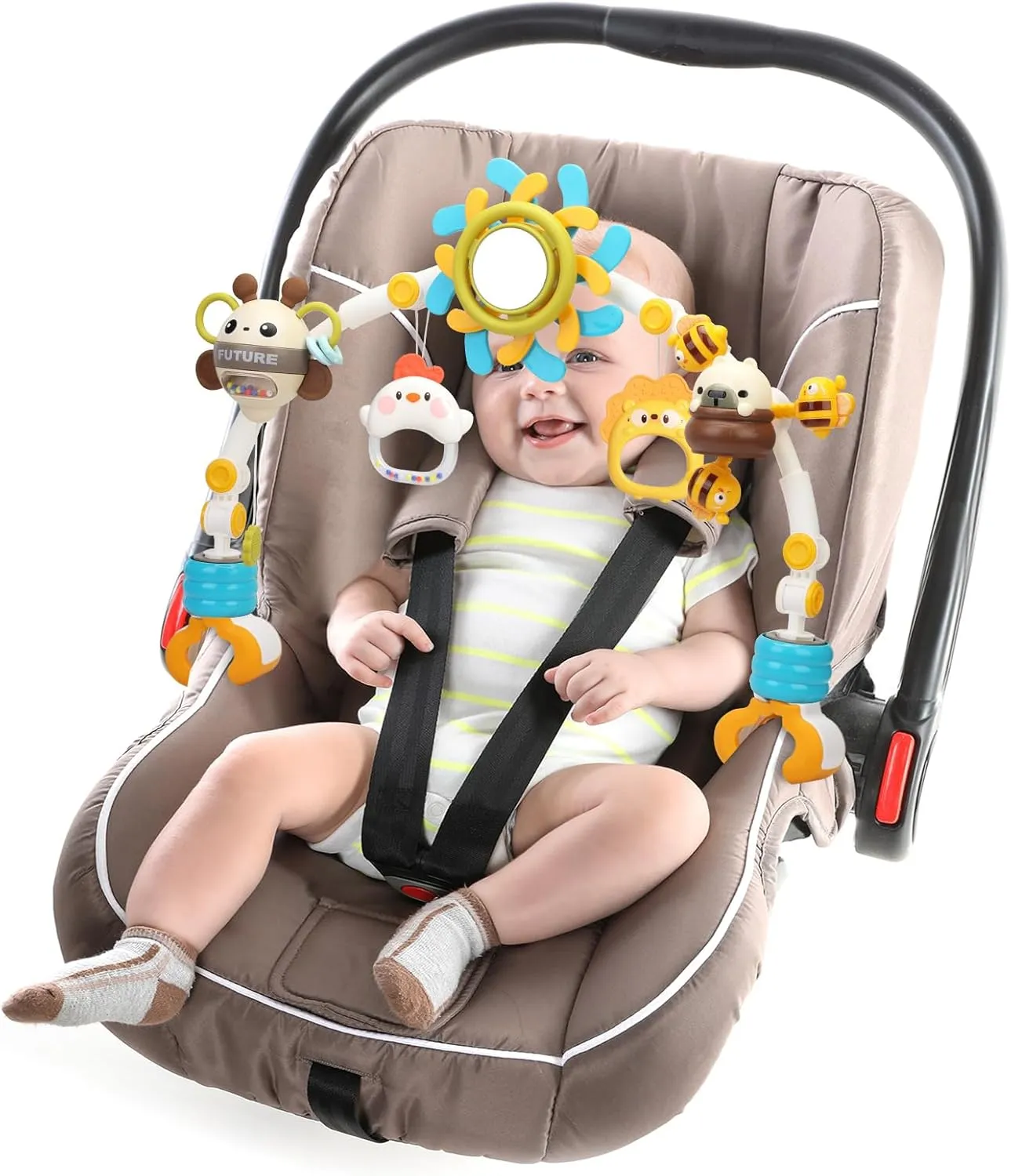 Caterbee Baby Bouncer Bar Toy, Pram Toy with Activity Travel Arch Bassinet Toys for Toddlers (Blue)
