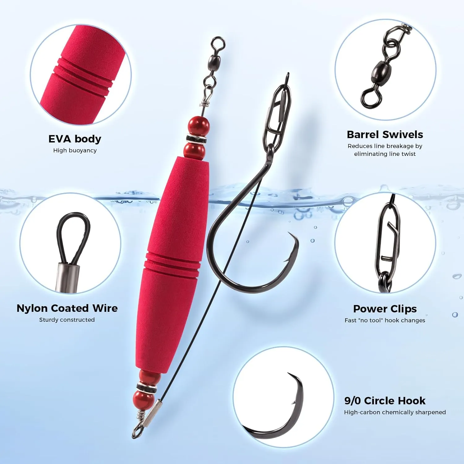 Catfish Float Rigs Fishing Bobbers Popping Corks Catfishing Equipment Tackle Combo EVA Peg High Buoyancy Body Circle Hooks Weight (Pack of 4, 2.5"/3" Float)