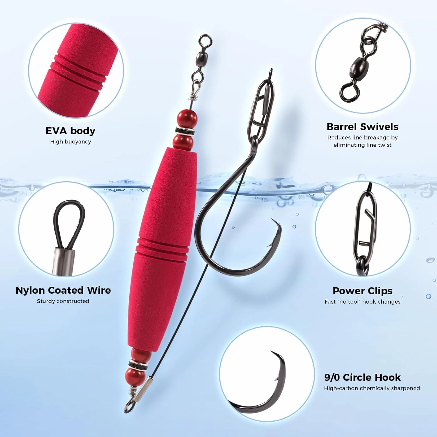 Catfish Float Rigs Fishing Bobbers Popping Corks Catfishing Equipment Tackle Combo EVA Peg High Buoyancy Body Circle Hooks Weight (Pack of 4, 2.5"/3" Float)