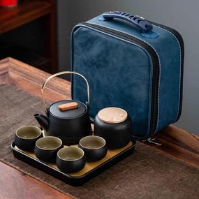 Ceramic Teacup Set Japanese Style Black Pottery Beam Teapot Tea Set One Pot Four Cups with Bag Home Tea Set Office Travel Teaware Good Gifts Coffee Set Tea Coffee Pot Teapots