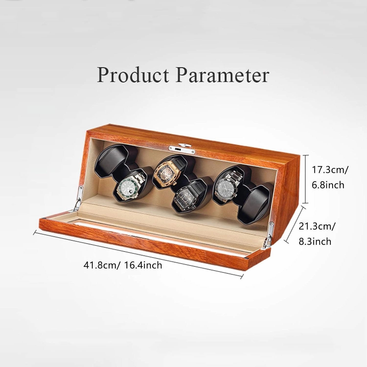 Chandelier Watch Winder Box for 6 Automatic Watches Solid Wood Watch Storage Box Flexible Watch Pillows Quiet Motor 5 Rotation Modes Chandelier