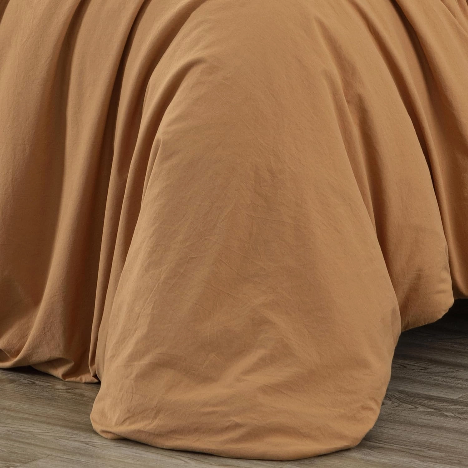 Chezmoi Collection Solid Caramel 100% Washed Cotton Duvet Cover Set King Size, 3-Piece Luxury Soft Breathable Smooth Cooling Comforter Cover with Button Closure