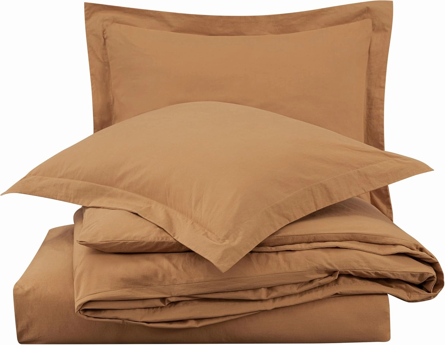 Chezmoi Collection Solid Caramel 100% Washed Cotton Duvet Cover Set King Size, 3-Piece Luxury Soft Breathable Smooth Cooling Comforter Cover with Button Closure